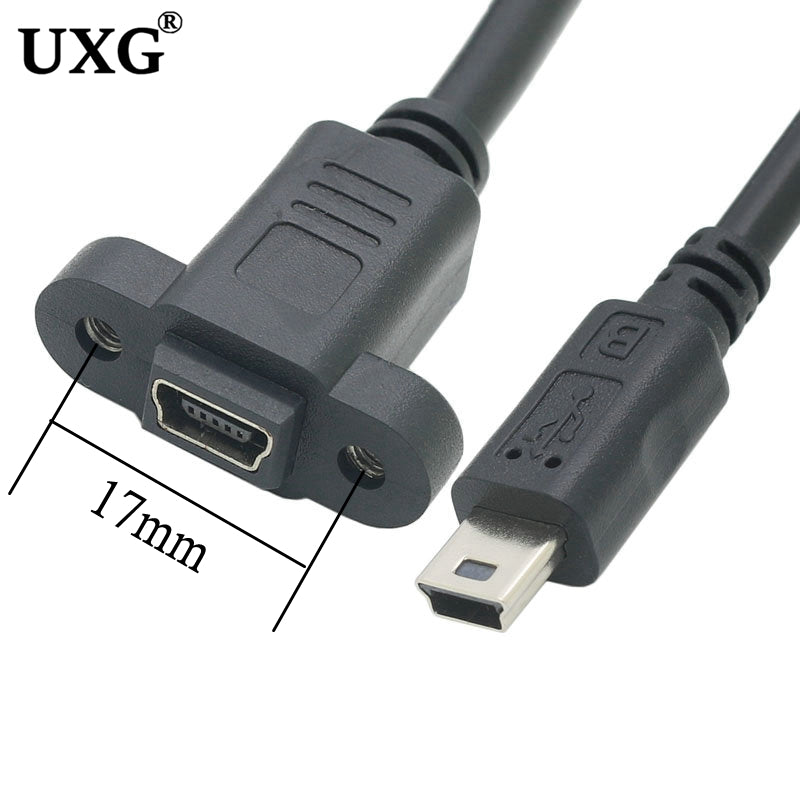 Mini USB B 5 Pin Male to Female Socket Panel Mount Extension Cable 0.3m
