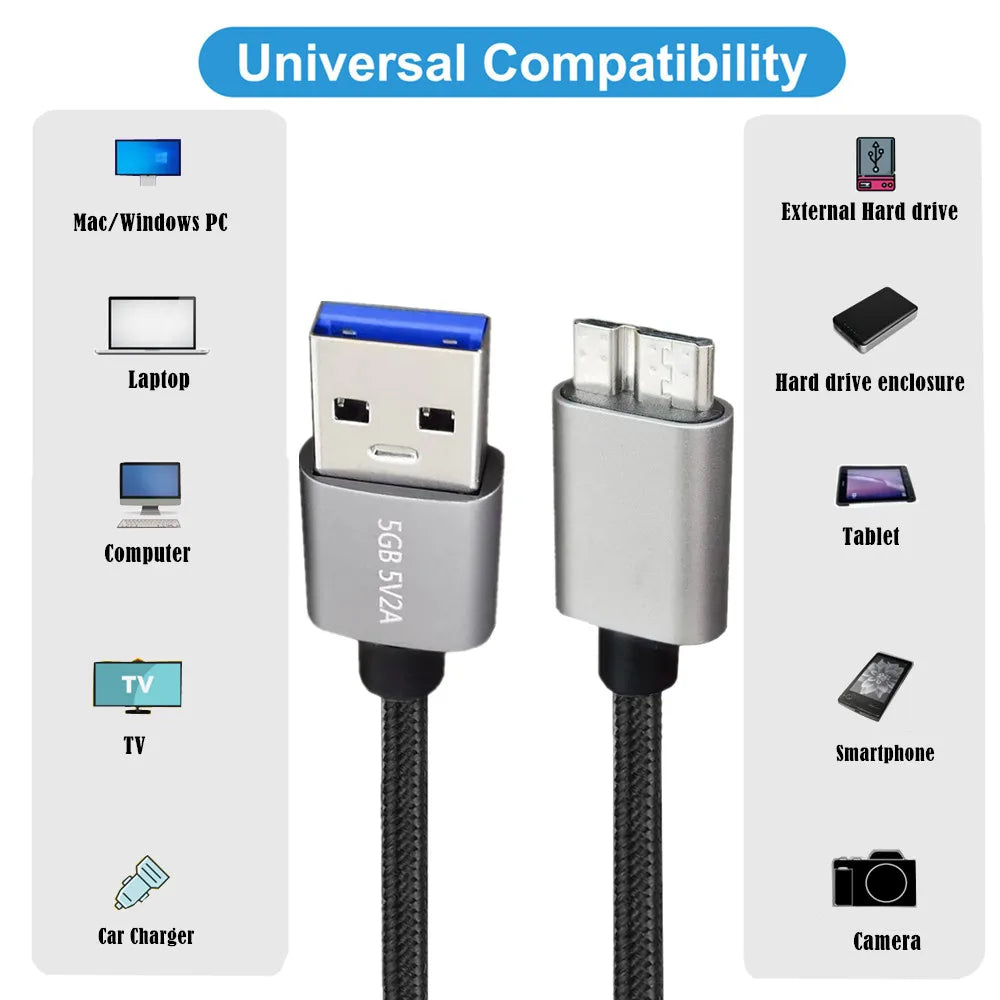 Micro B to USB 3.0 A External Hard Drive Cable