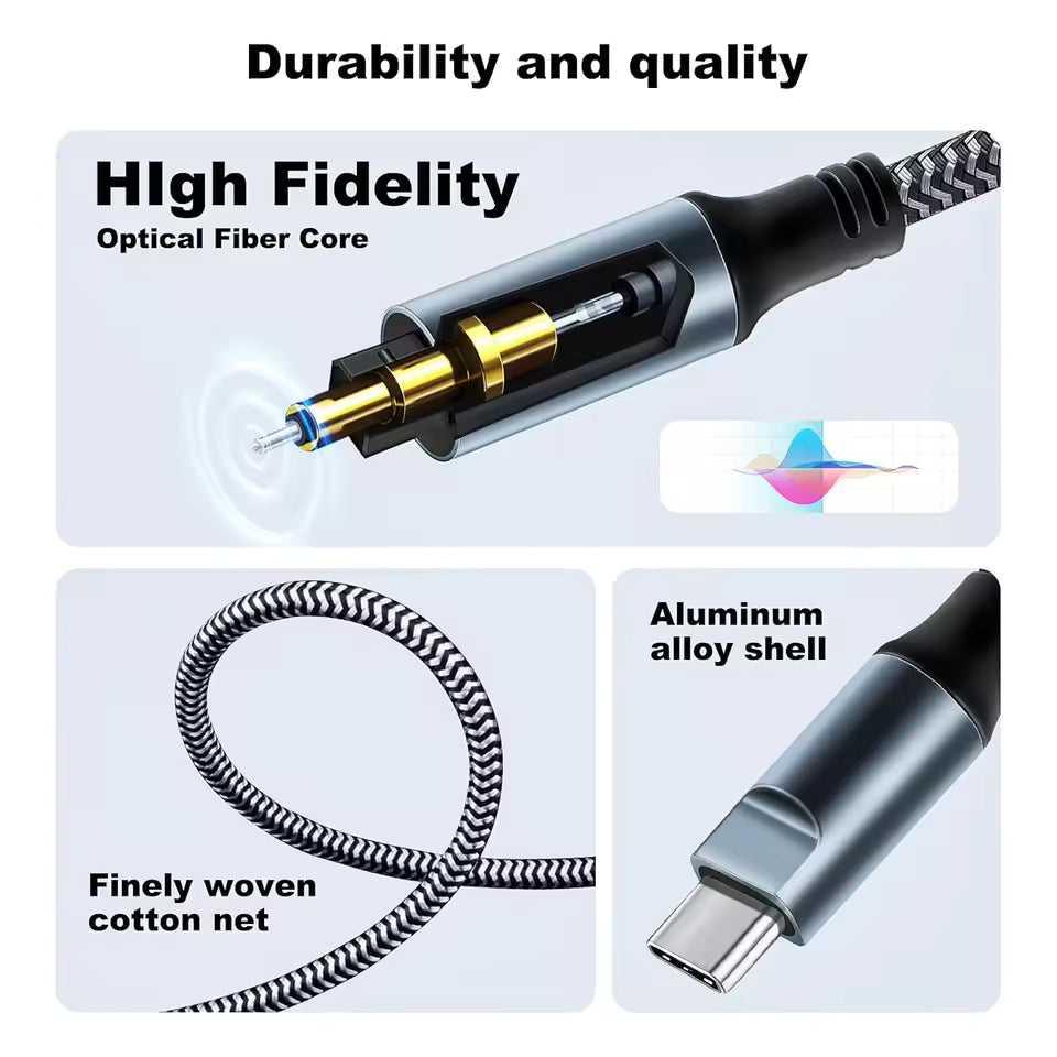 USB C to Optical Audio Cable – SPDIF Digital Converter 96K/24Bit for Phone, Tablet, Laptop, Speaker & DAC/Amp