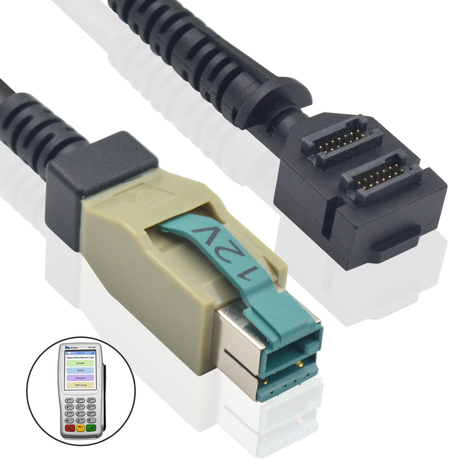 Scanner cable for Verifone VX820 dual 14-pin IDC female to 12V powered USB8P