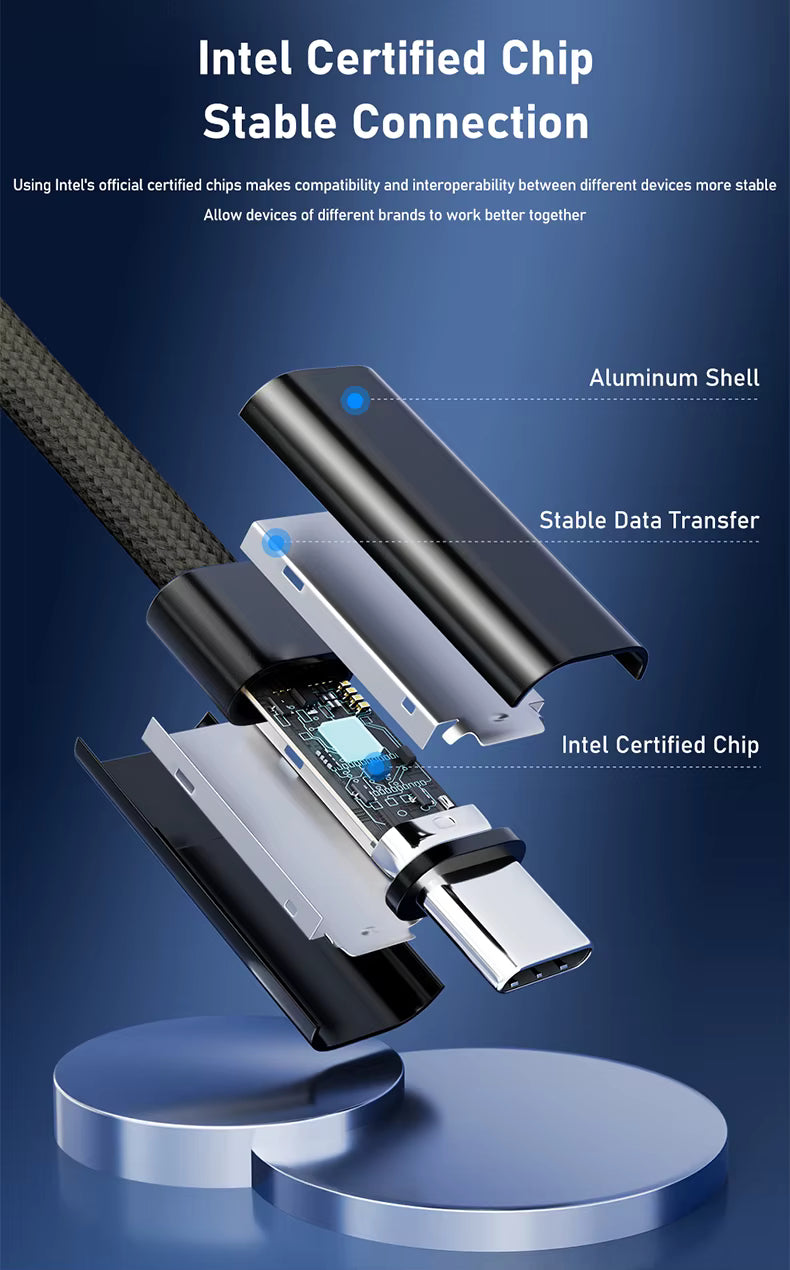 Intel certified chip stable connection product with labeled components on a blue background
