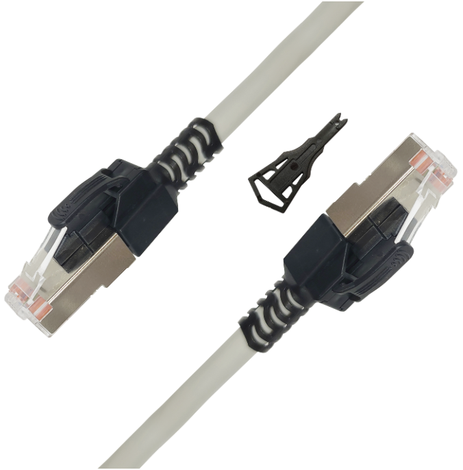 Ethernet cable with connectors on a white background