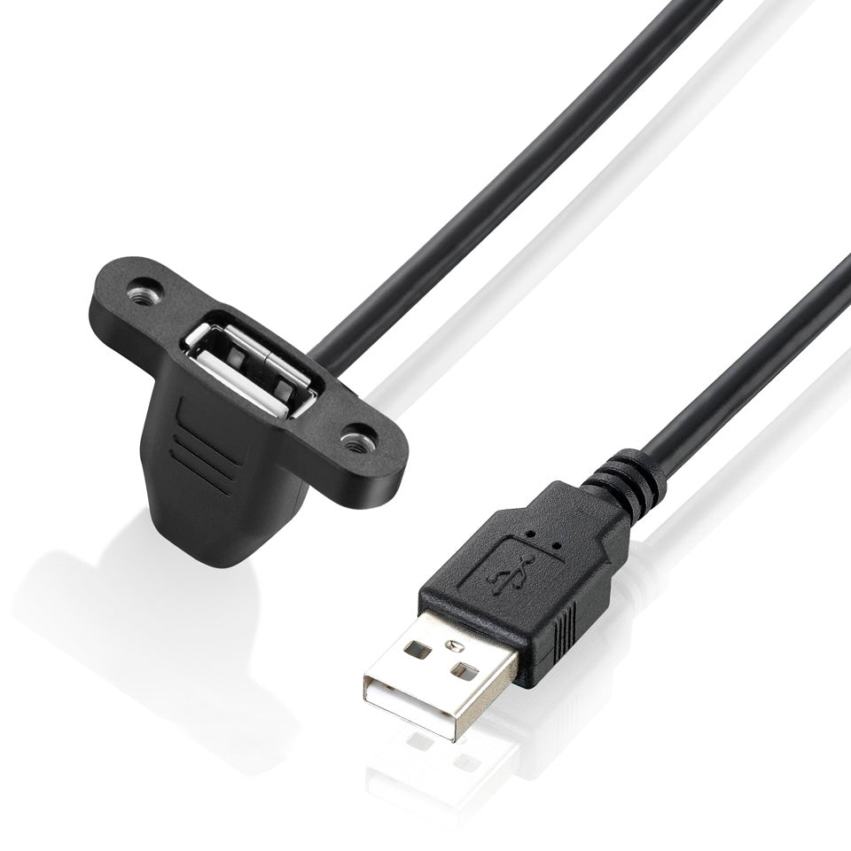 USB 2.0 A Male to Female Angled Panel Mount Extension Cable 0.5m