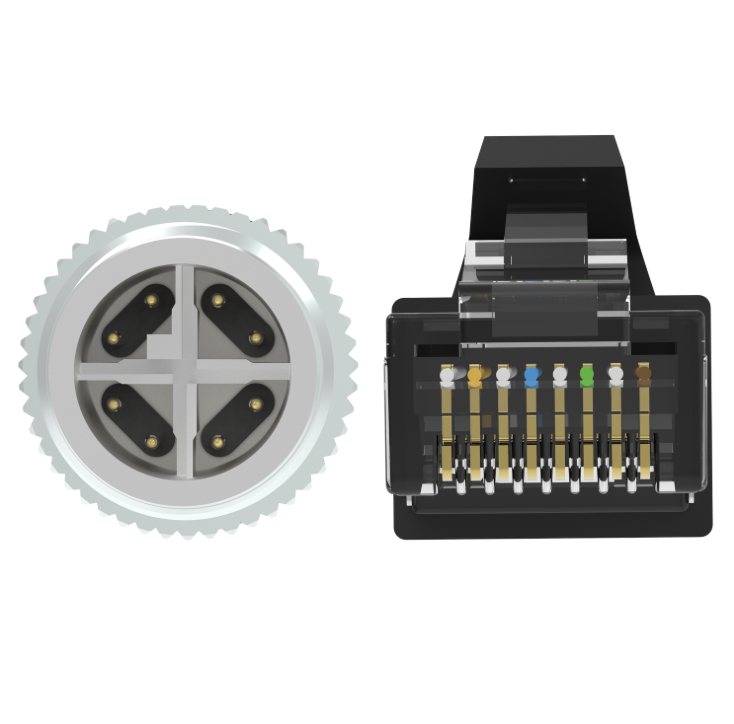 Close-up of a gear and electronic connector on a white background