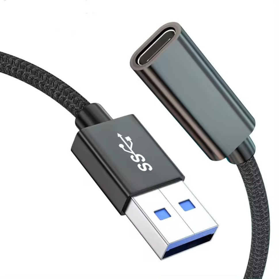 Short USB-A male to USB-C female converter lead