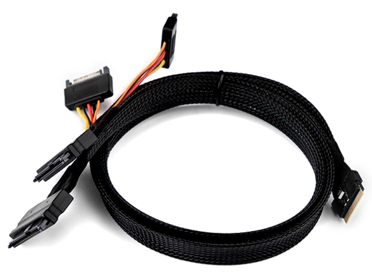 Slim Line SAS SFF-8654 8i to dual U.2 SFF-8639 cable with SATA power 0.5m