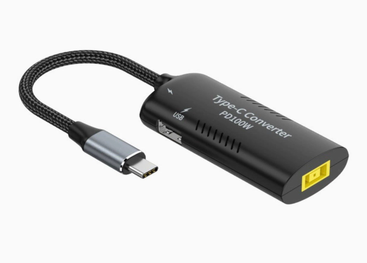Square Slim Tip power input to USB C PD 100W 5A charging converter adapter with short USB C lead