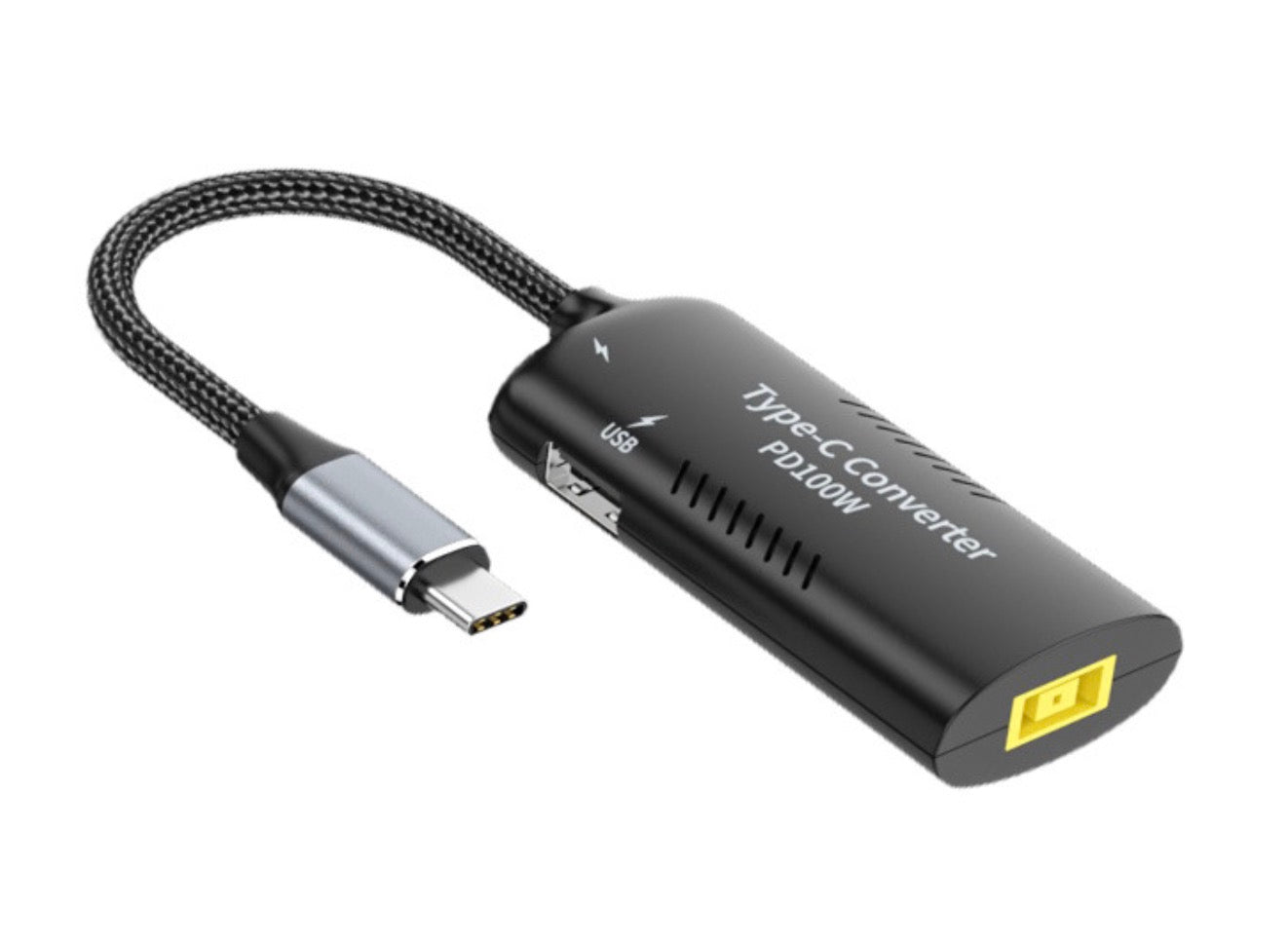 Square Slim Tip power input to USB C PD 100W 5A charging converter adapter with short USB C lead