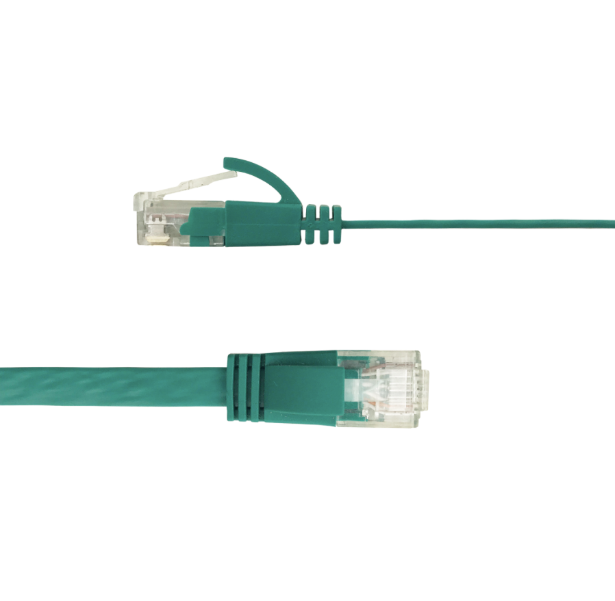 Green Ethernet cable on a white background