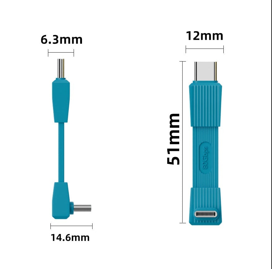 Blue Type-C cable with specifications on a white background