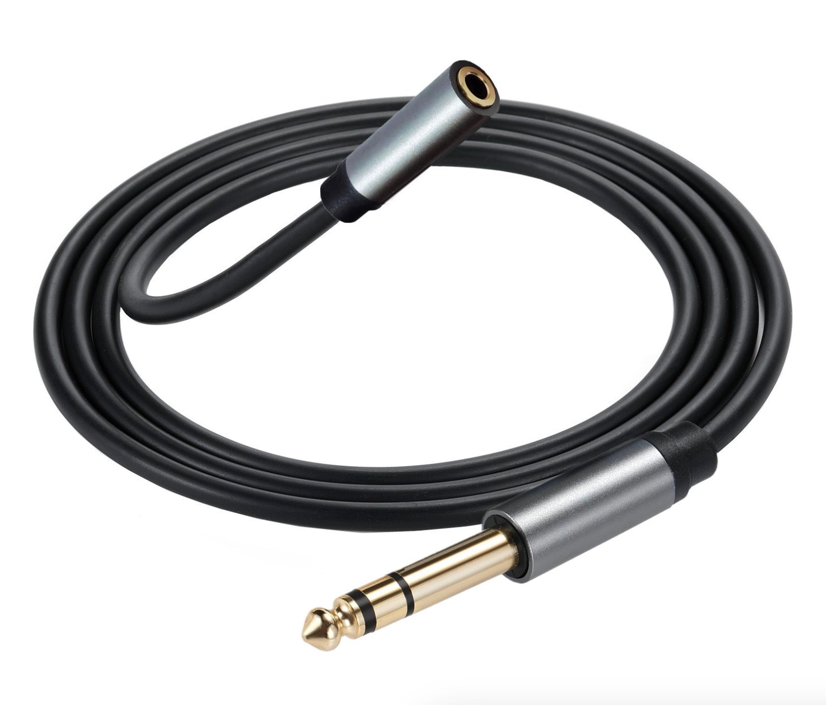 Black 6.35mm to 3.5mm stereo jack extension cable