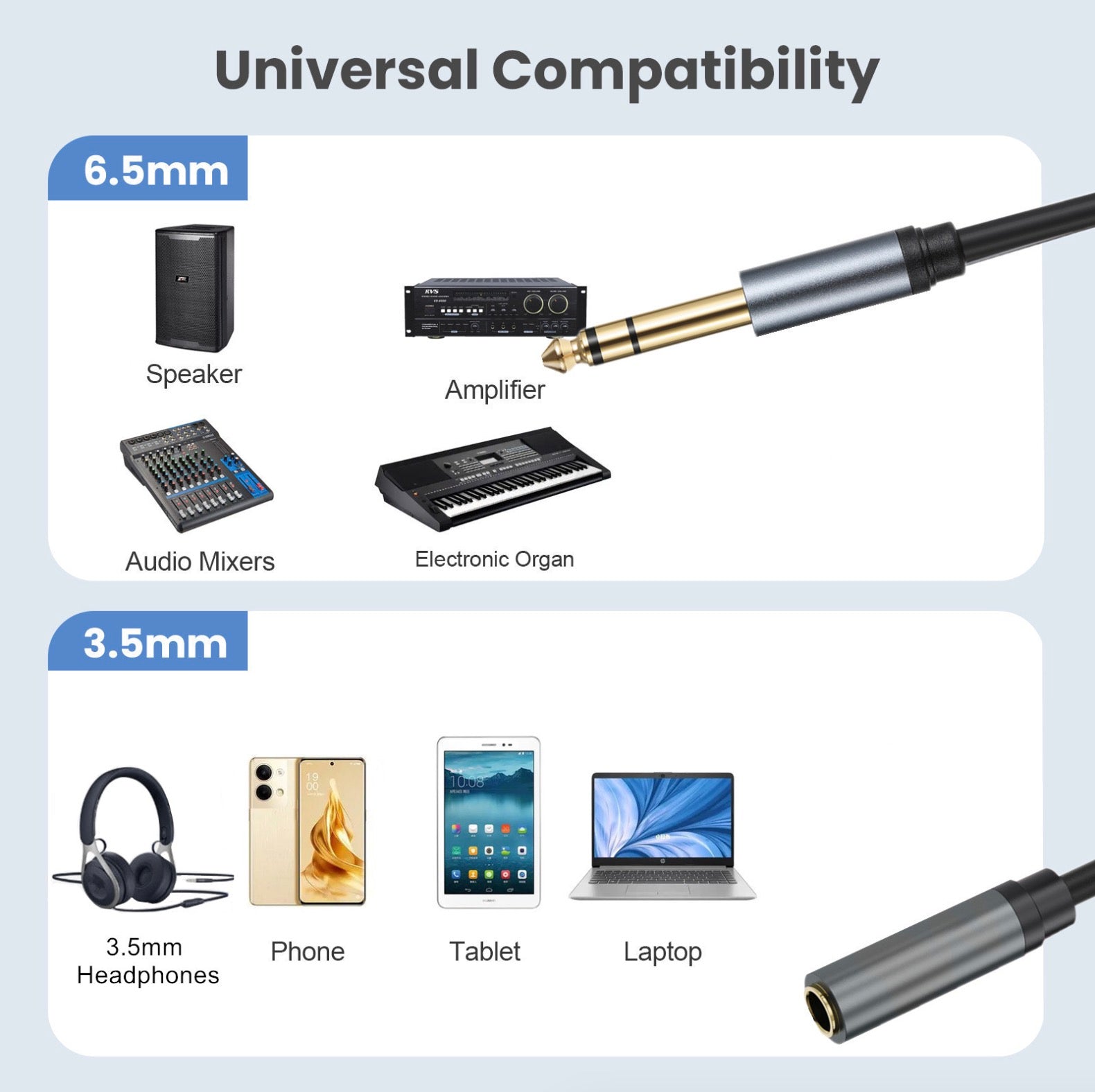 1/4 inch to 1/8 inch stereo headphone adapter lead