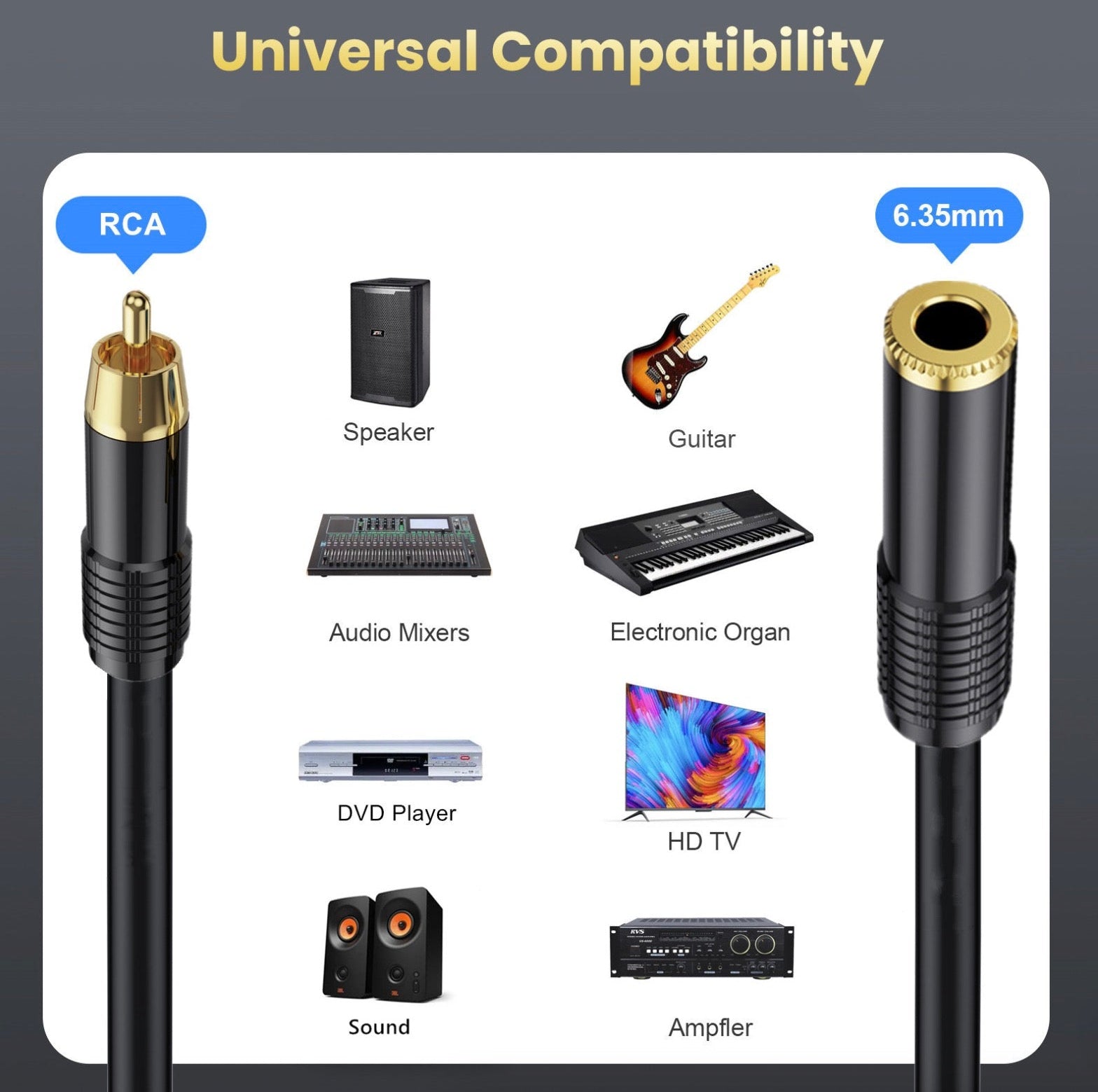 6.35mm TS female to RCA male mono audio cable