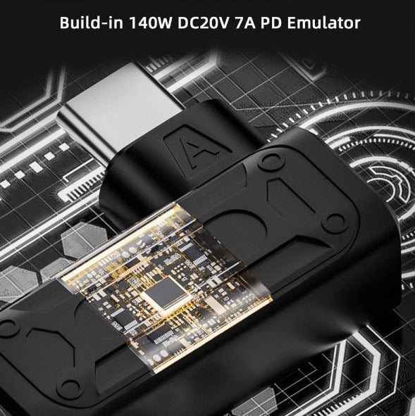 Angled USB C male power adapter with slim tip input