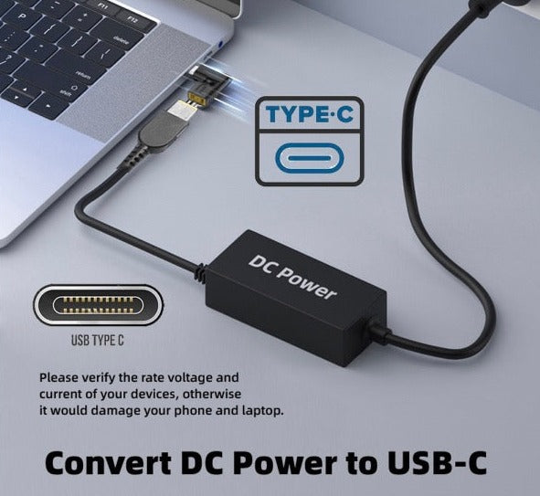 DC slim tip to USB C male charging converter