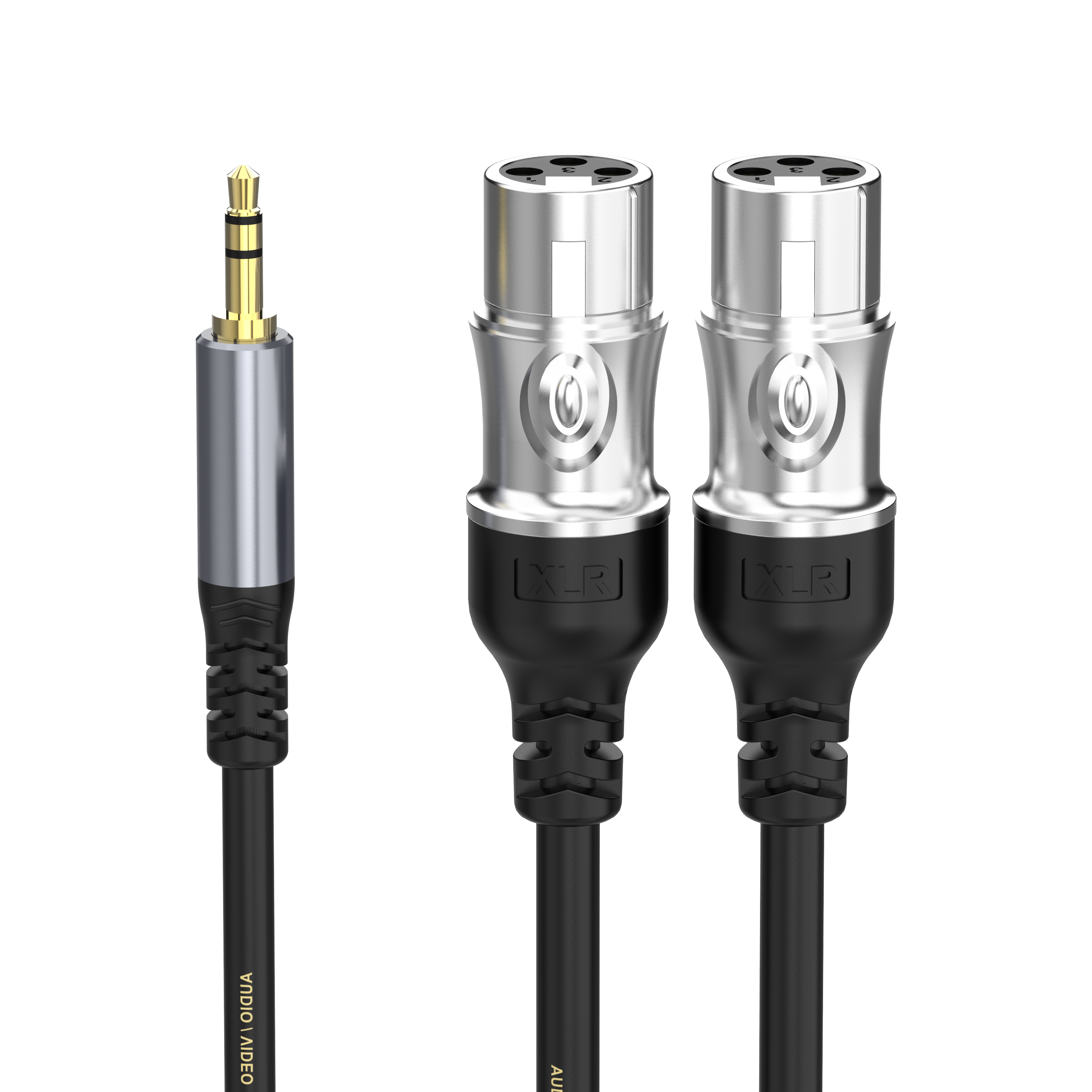 Twin XLR female to 3.5mm mini jack Y-splitter breakout cable for recording, video and professional audio use