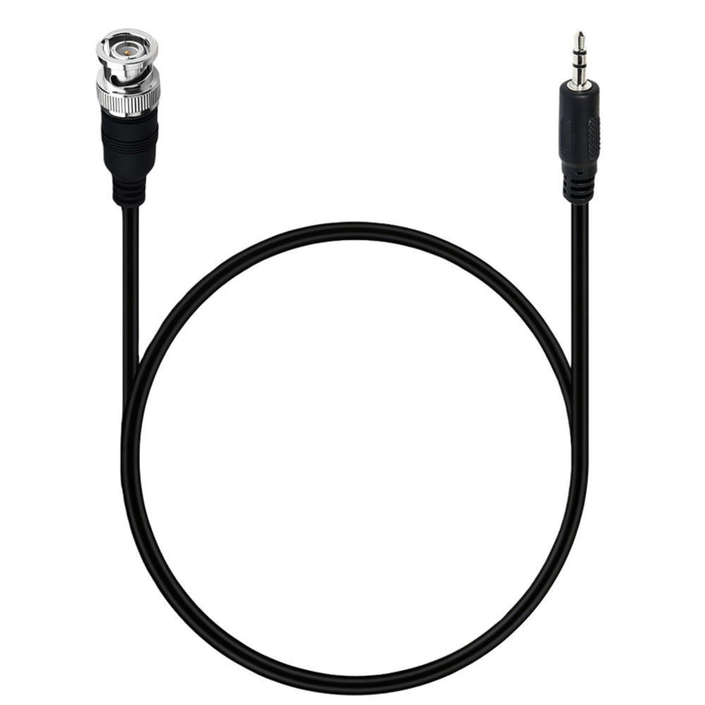 Black cable with BNC and 3.5mm connectors on a white background