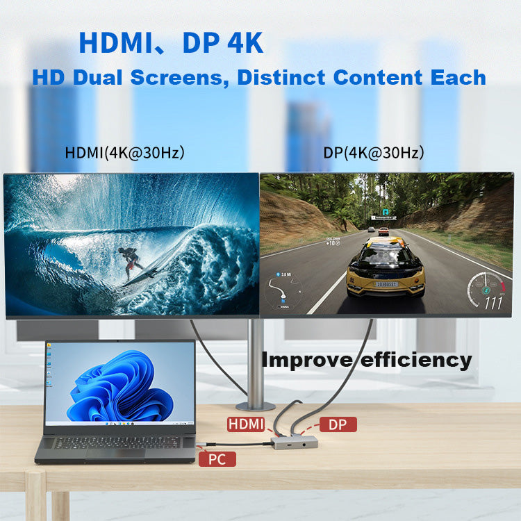 5-in-1 USB-C Hub with 100W PD – HDMI, DisplayPort, USB 3.2 Gen1 (5 Ports) Audio & Data Adapter