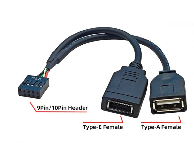 Type A and Type E to USB 2.0 9Pin 10Pin motherboard header female extension cable