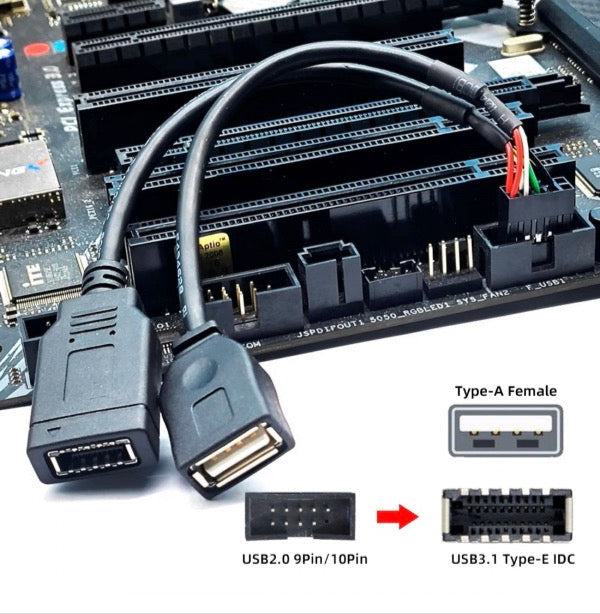 Type A and Type E to USB 2.0 9Pin 10Pin motherboard header female extension cable