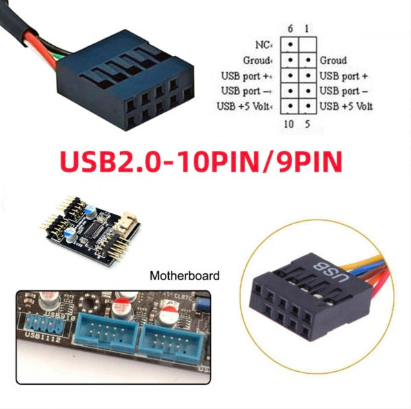 Type A and Type E to USB 2.0 9Pin 10Pin motherboard header female extension cable