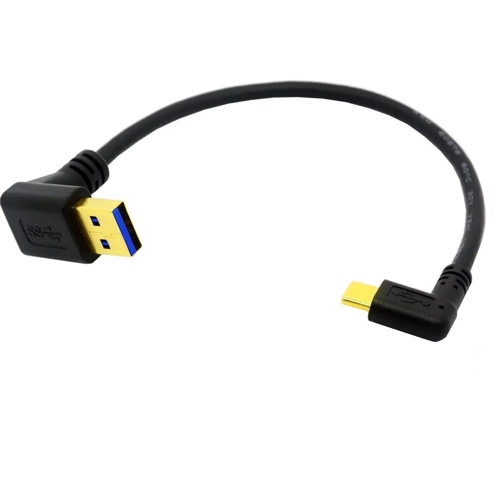 Right and left angled USB-C to USB-A 3.0 short cable with gold-plated connectors