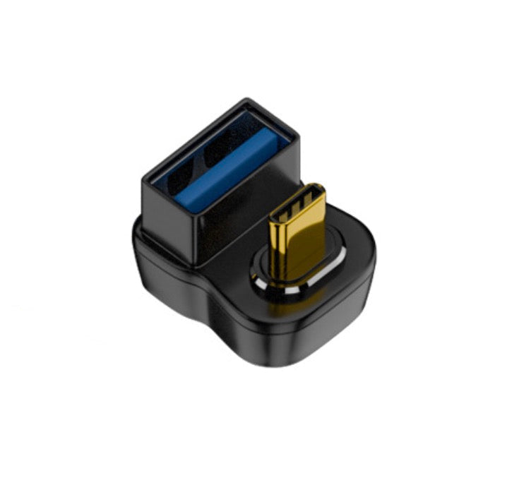 USB adapter with black and gold design on a white background
