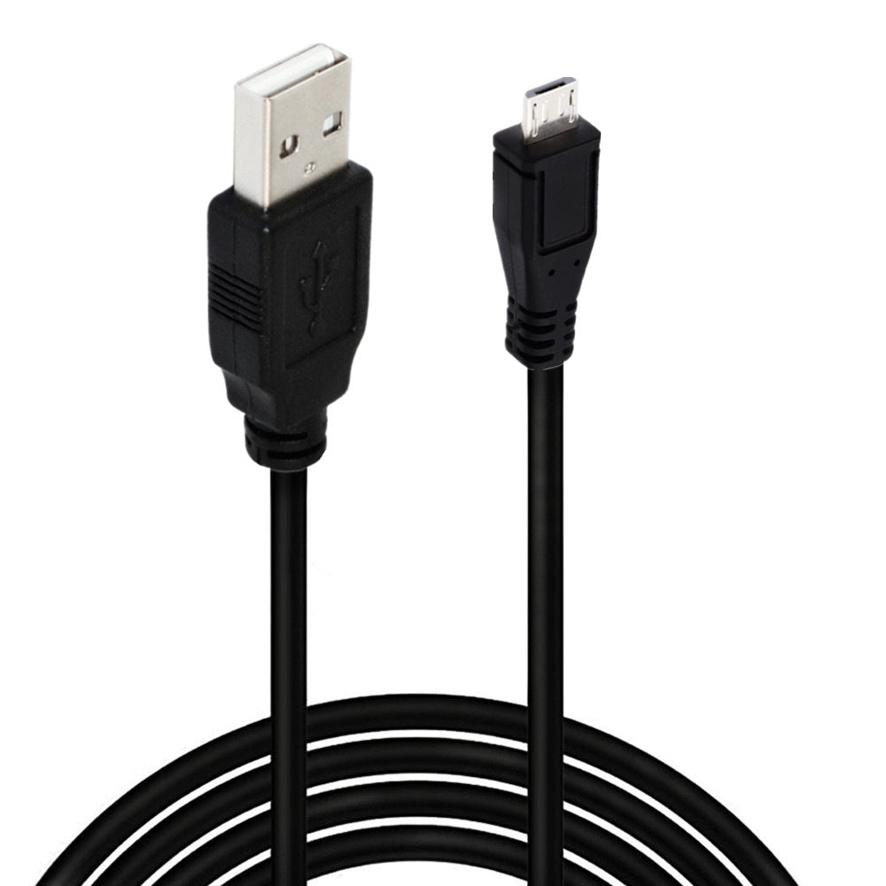 The image shows a black USB 2.0 Type A to Micro B 5Pin Male data charging cable with a USB A male connector on one end and a Micro B 5Pin male connector on the other.