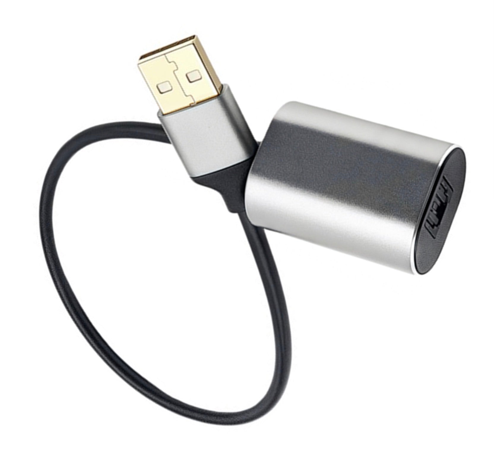 USB cable with a metallic connector on a white background