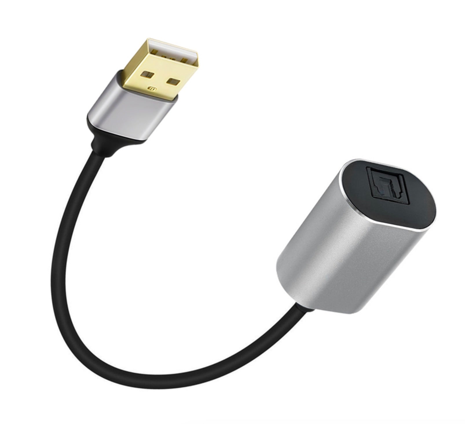 USB adapter with black cable on a white background