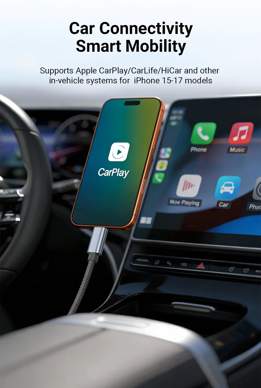 Multiple length USB-A to USB-C braided charging cable