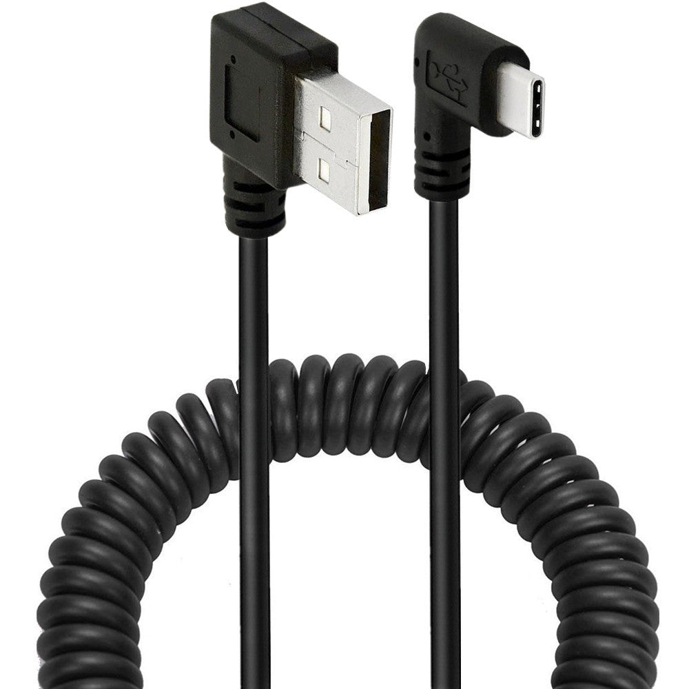 Coiled USB-C charging cable with USB-A connector