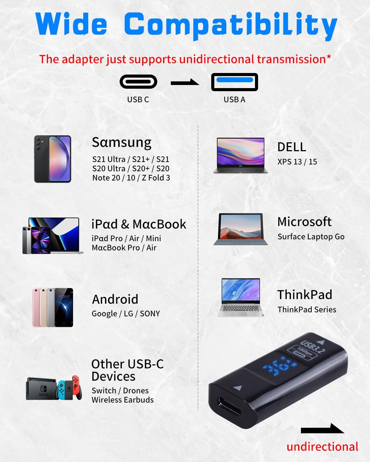 USB-A to USB-C female digital display OTG adapter 10Gbps