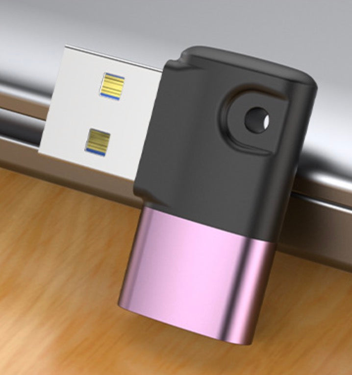 Right-angle USB-A to USB-C OTG adapter for data transfer and charging