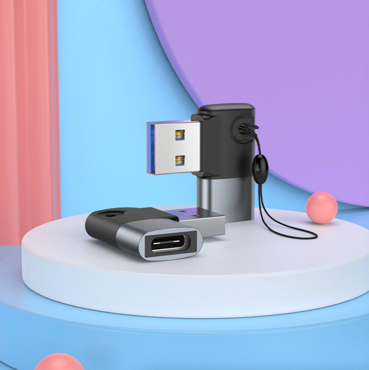 Right-angle USB-C OTG adapter for connecting flash drives and peripherals