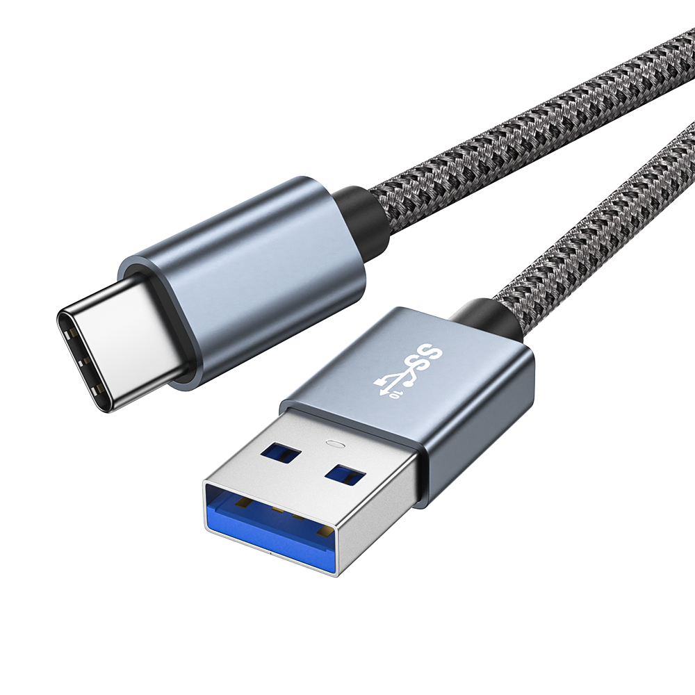 USB-A to USB-C braided cable with aluminium alloy connectors