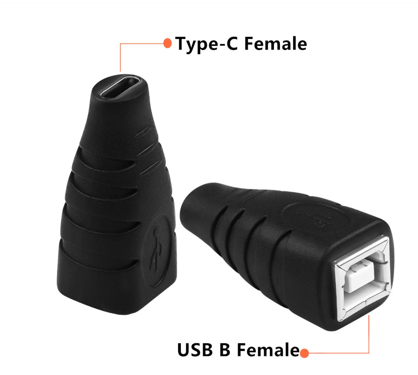 USB-B to USB-C extension adapter with Type-C female to USB-B female connector for MIDI keyboards and audio equipment