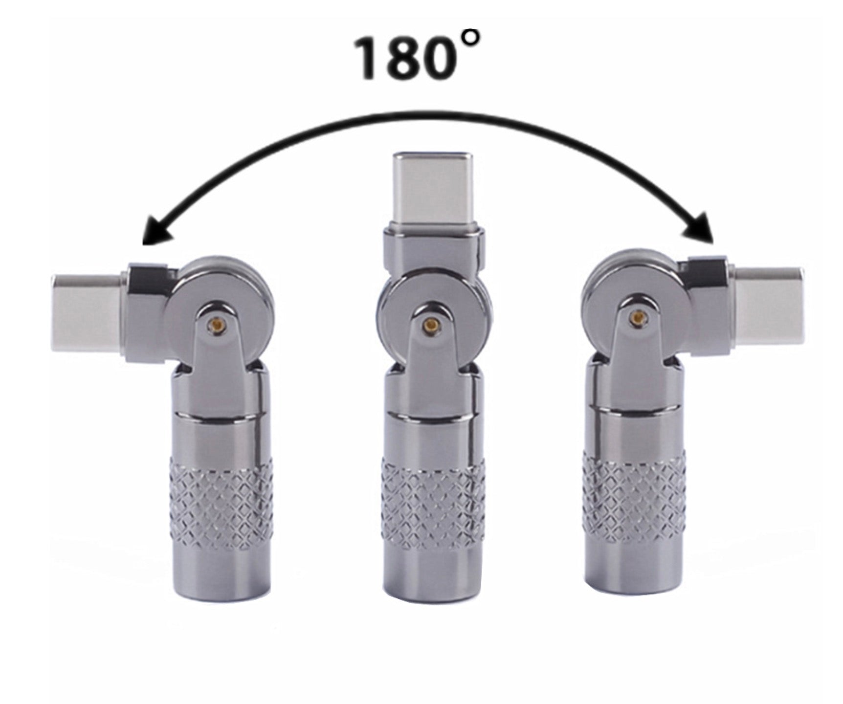 USB C 180 degree angled swivel adapter with rotatable Type C male to female charging connector
