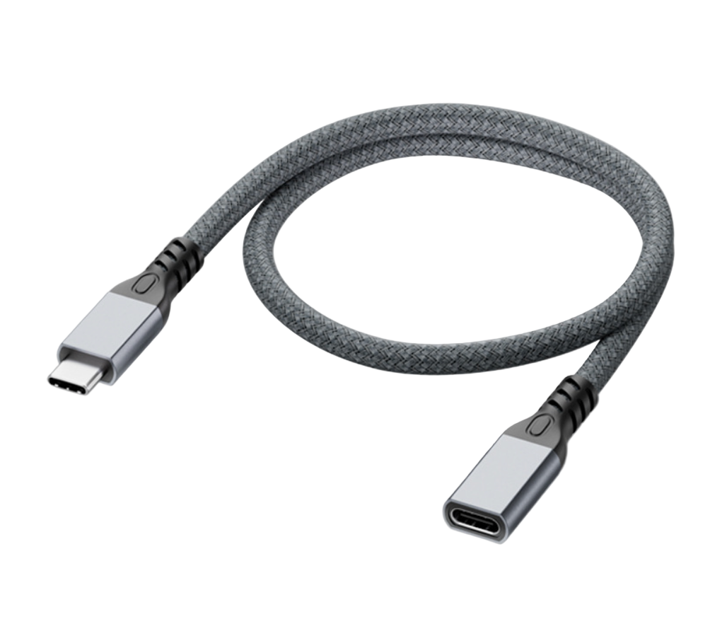 Braided USB-C 3.2 extension cable male to female supporting 20Gbps and 100W PD