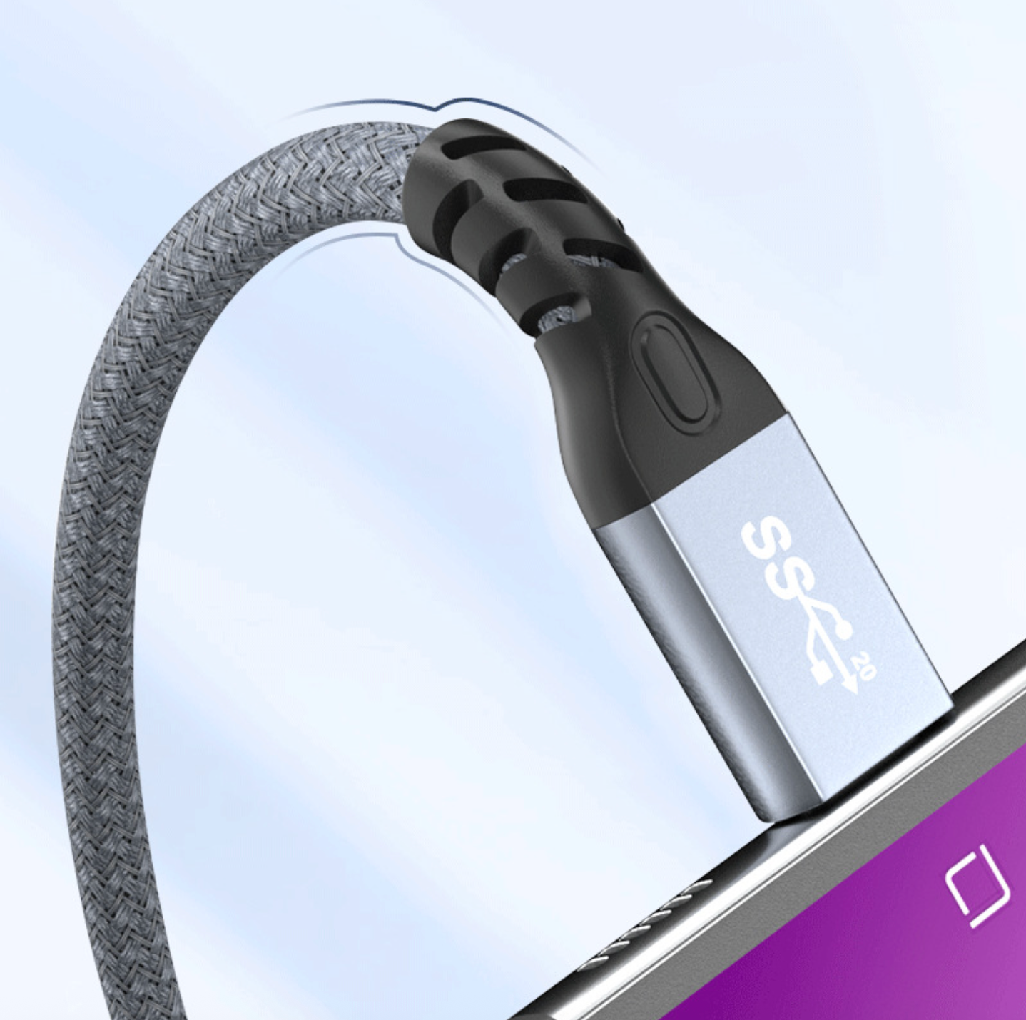 Braided USB-C 3.2 extension cable male to female supporting 20Gbps and 100W PD