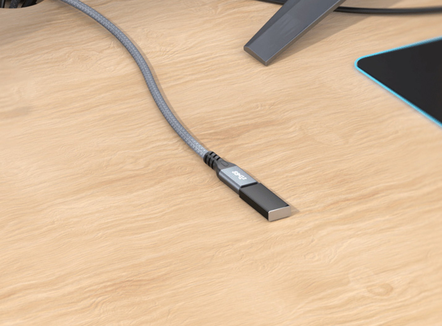 Braided USB-C 3.2 extension cable male to female supporting 20Gbps and 100W PD