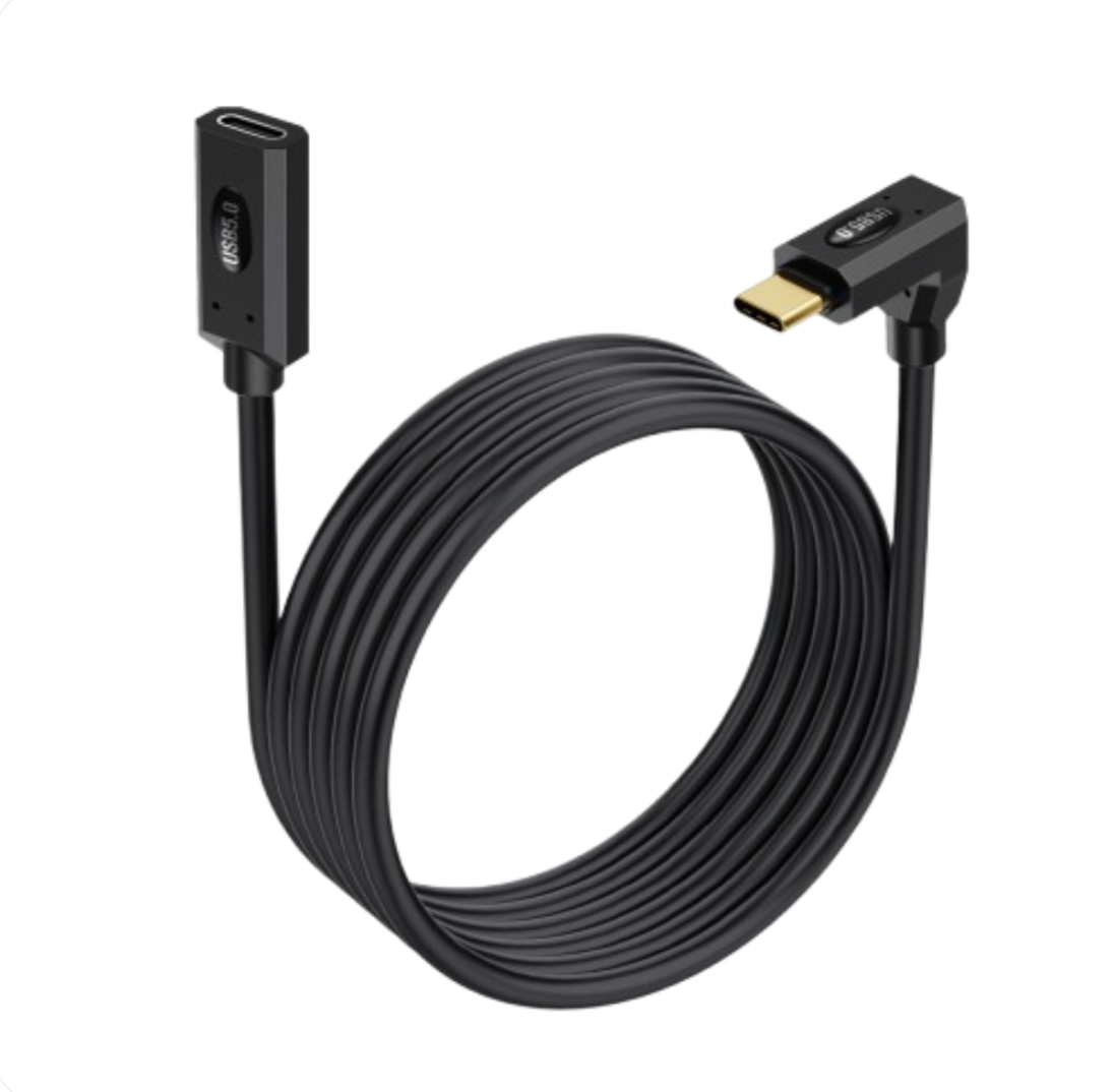 Black USB cable with angled connector on a white background