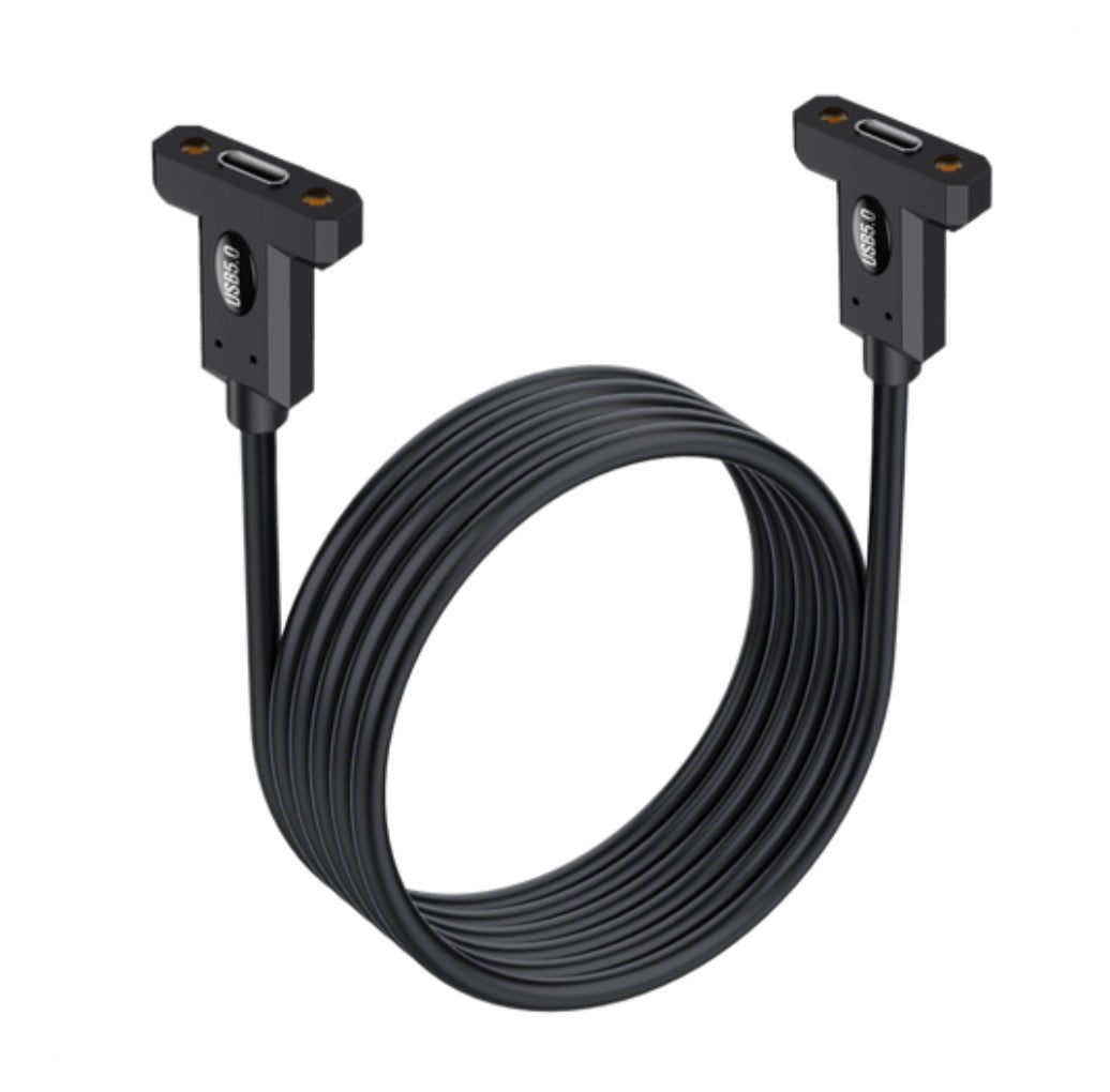 Black endoscope with USB connectors on a white background