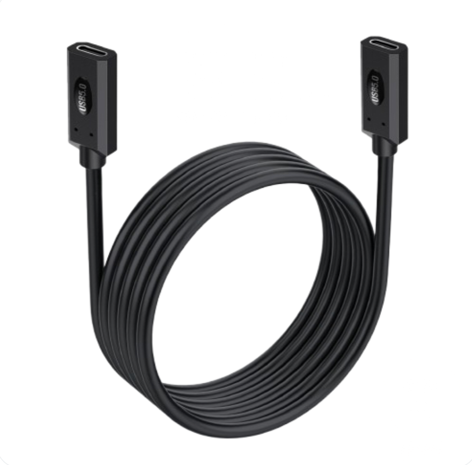 Black USB cable with connectors on a white background