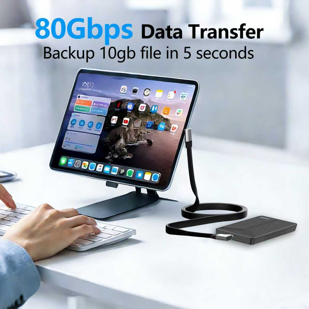 USB-C 80Gbps data and charging cable for laptop and monitor