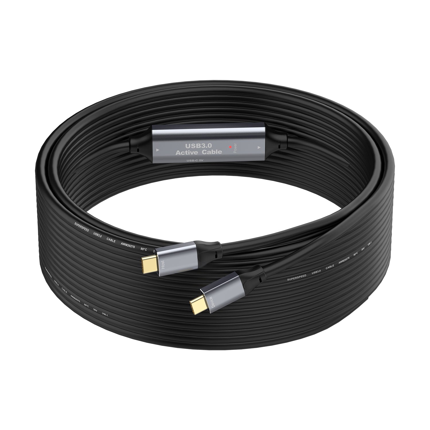 USB-C active Type-C male to male data and charging cable with built-in signal amplification
