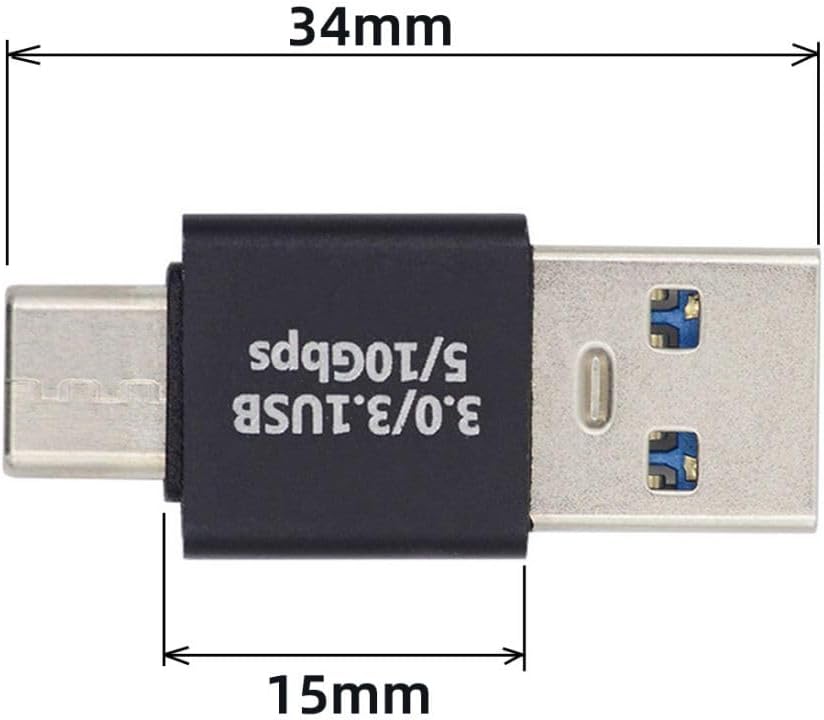 USB adapter with dimensions labeled on a white background
