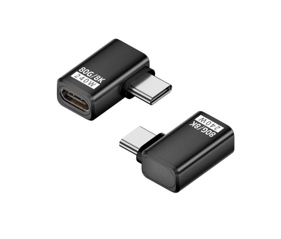 USB-C angled 90 degree USB4 male to female extension adapter supporting 80Gbps data and PD 240W charging (8K)