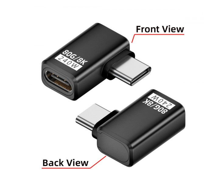 USB-C angled 90 degree USB4 male to female extension adapter supporting 80Gbps data and PD 240W charging (8K)
