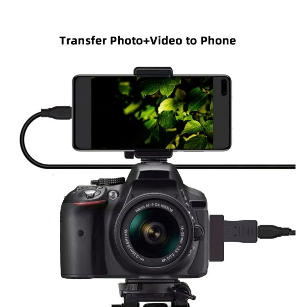 USB-C female to 8-pin Mini-B male adapter for camera data sync and power converter